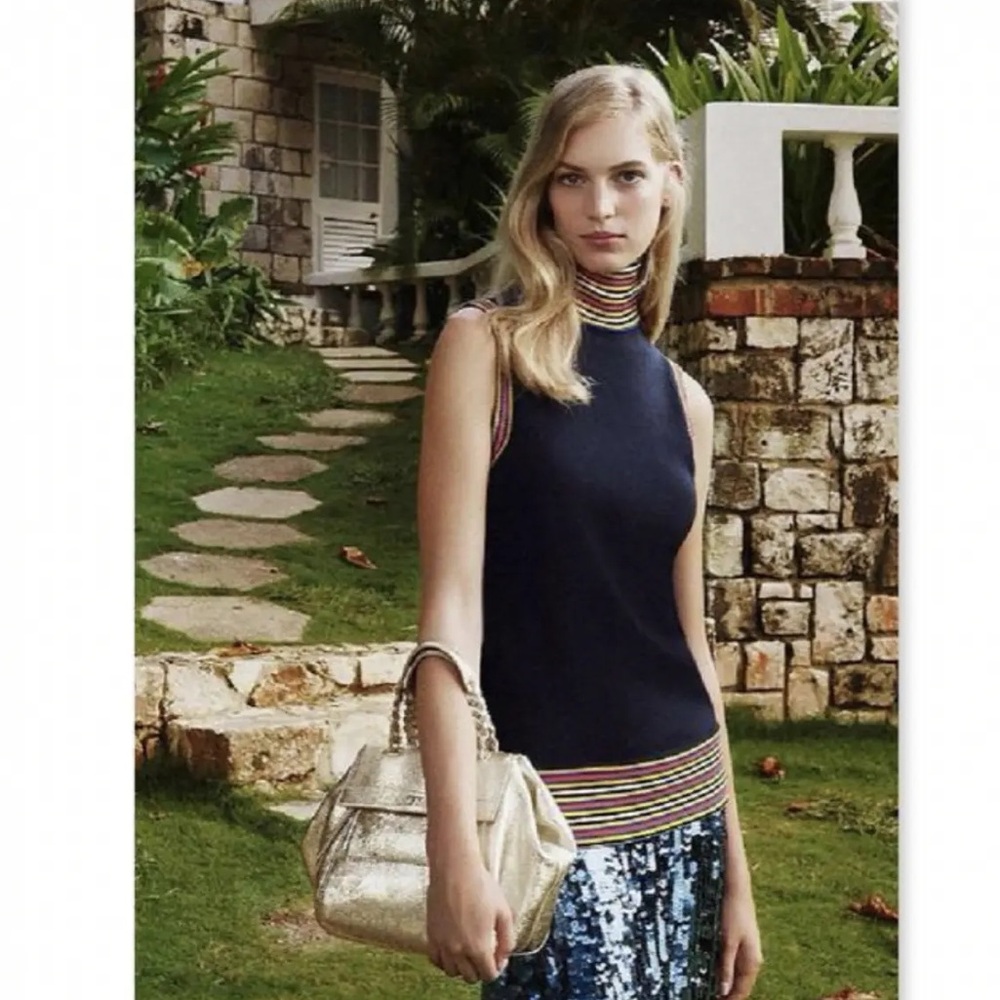 Tory Burch Navy Sleeveless Wool Blend Sweater